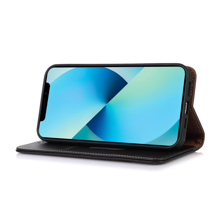 Funda de piel de vacuno KHAZNEH Nappa con capa superior para Samsung Galaxy A17 5G (negra)