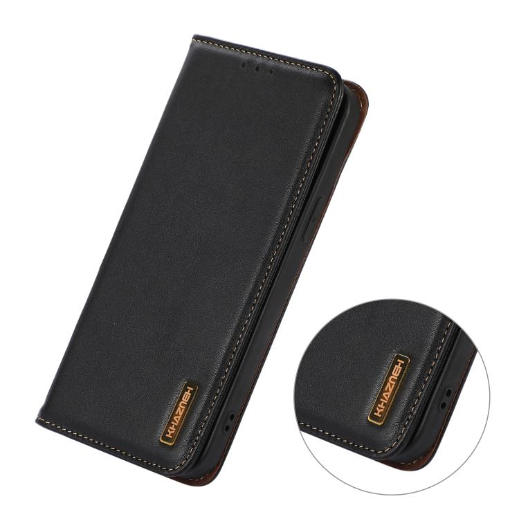 Funda de piel de vacuno KHAZNEH Nappa con capa superior para Samsung Galaxy A17 5G (negra)