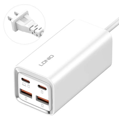 Cargador Rápido Usb-C y Usb Ldnio A4610C Pd65W con Cable 1,5 m (Blanco) y Enchufe EE. UU.