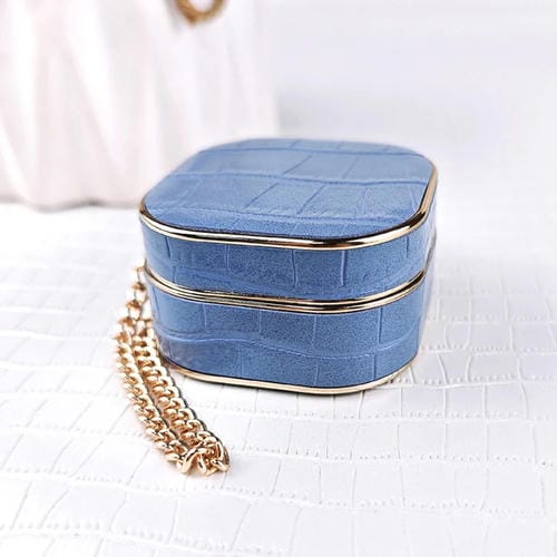 Estuche Protector Cuero Textura Cocodrilo para Auriculares Samsung Galaxy Buds2/2 Pro con Pulsera de Metal (Azul)