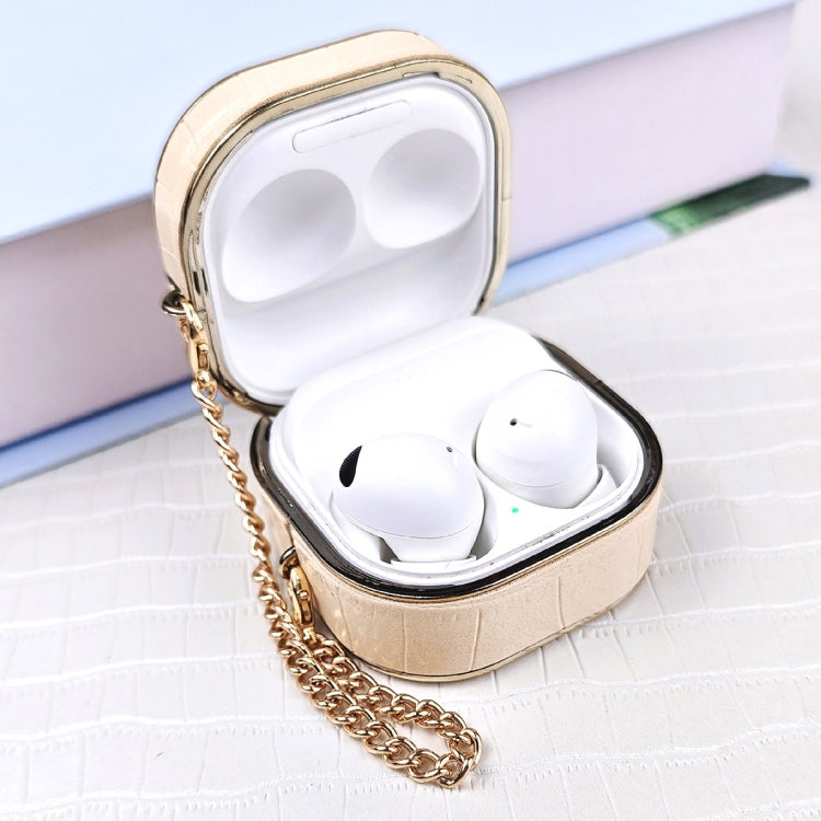 Estuche Protector Cuero Textura Cocodrilo para Auriculares Samsung Galaxy Buds2/2 Pro con Pulsera de Metal (Azul)