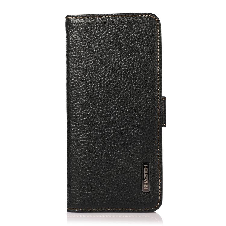Funda de cuero genuino KHAZNEH con imán lateral RFID para Samsung Galaxy A07 5G (negro)