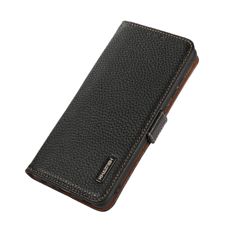 Funda de cuero genuino KHAZNEH con imán lateral RFID para Samsung Galaxy A07 5G (negro)