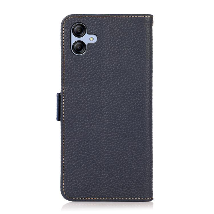 Funda de cuero genuino KHAZNEH con imán lateral RFID para Samsung Galaxy A07 5G (azul)