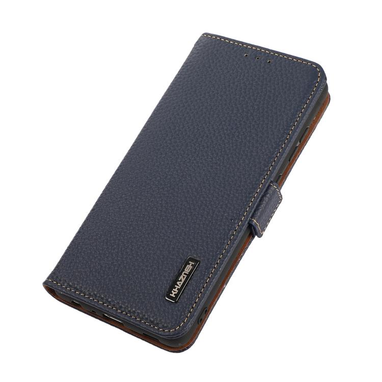 Funda de cuero genuino KHAZNEH con imán lateral RFID para Samsung Galaxy A07 5G (azul)