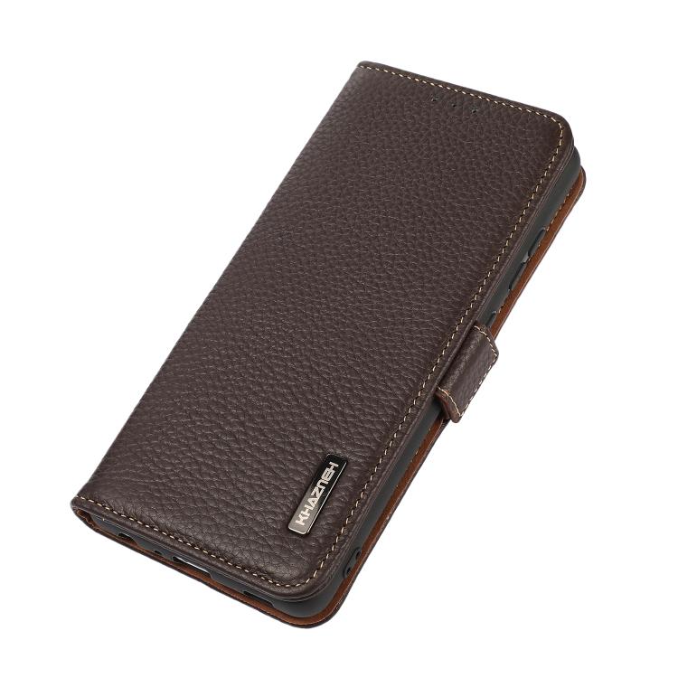 Funda de cuero genuino KHAZNEH con imán lateral y RFID para Samsung Galaxy A07 5G (marrón)