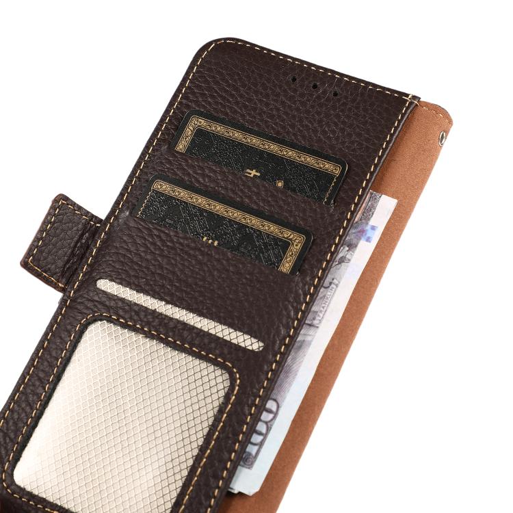 Funda de cuero genuino KHAZNEH con imán lateral y RFID para Samsung Galaxy A07 5G (marrón)