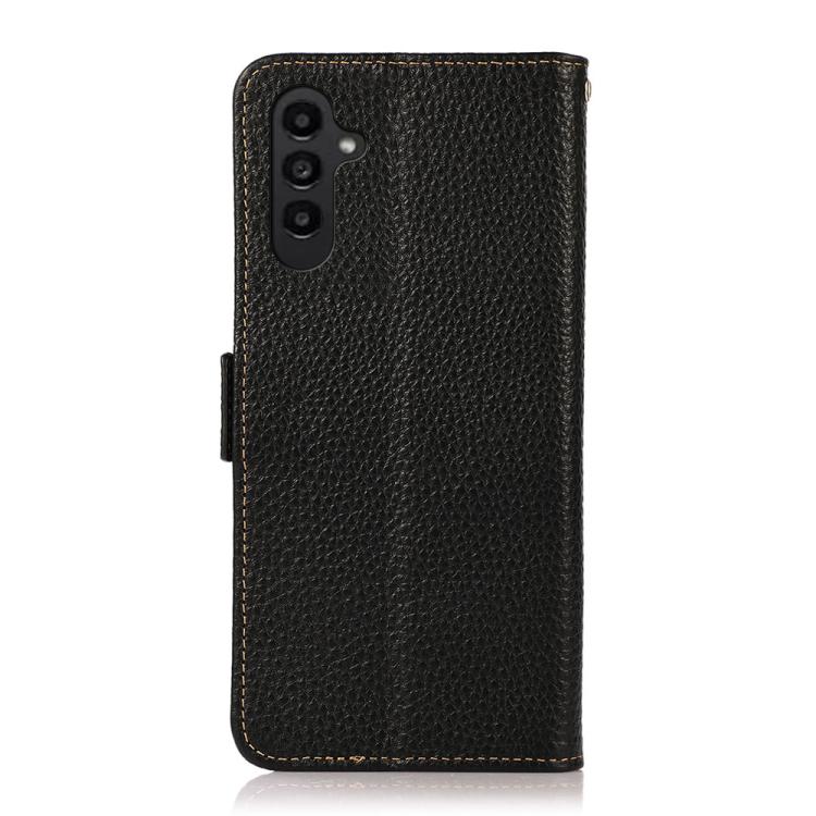 Funda de cuero genuino KHAZNEH con imán lateral y RFID para Samsung Galaxy A17 5G (negro)