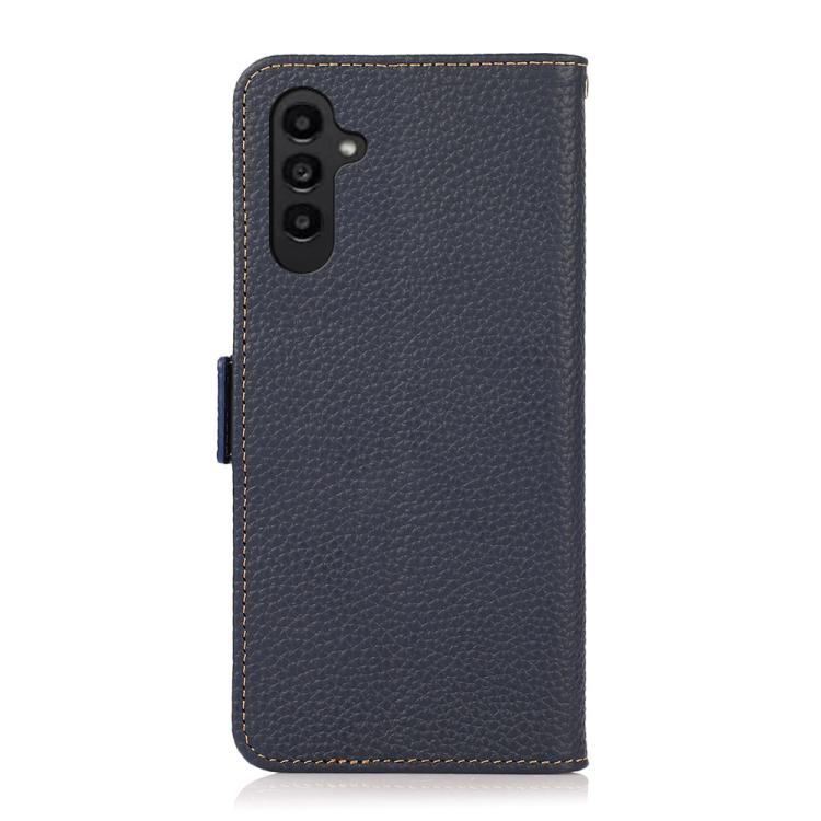 Funda de cuero genuino KHAZNEH con imán lateral RFID para Samsung Galaxy A17 5G (azul)