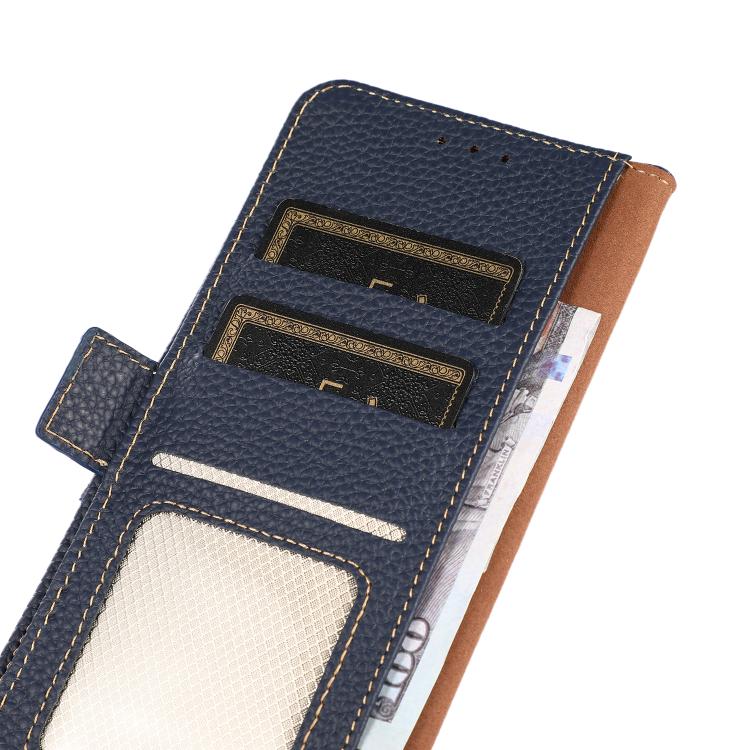 Funda de cuero genuino KHAZNEH con imán lateral RFID para Samsung Galaxy A17 5G (azul)