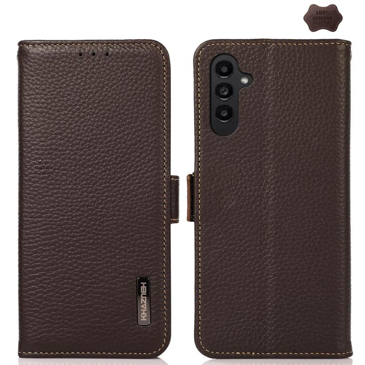 Funda de cuero genuino KHAZNEH con imán lateral y RFID para Samsung Galaxy A17 5G (marrón)