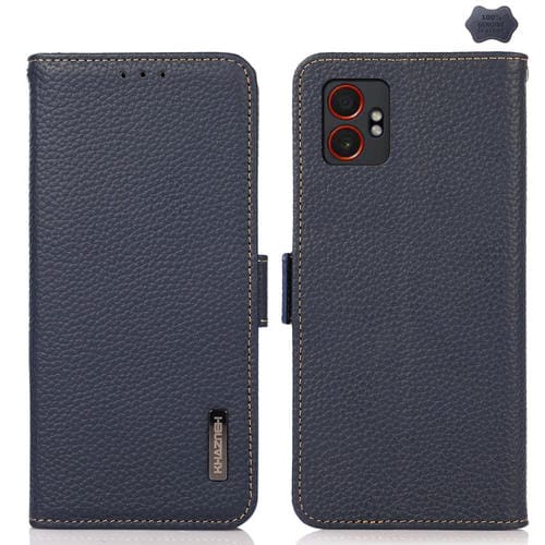 Funda de cuero genuino KHAZNEH con imán lateral RFID para Samsung Galaxy XCover7 Pro (azul)