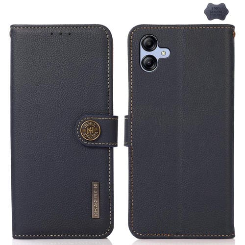 Funda de cuero genuino KHAZNEH Custer RFID para Samsung Galaxy A07 5G (azul)