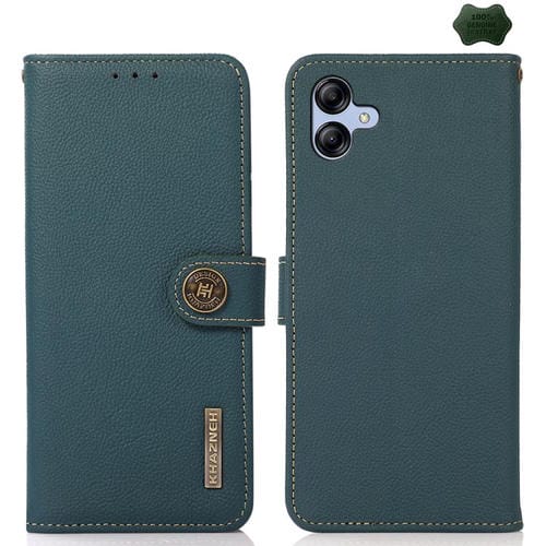 Funda de cuero genuino KHAZNEH Custer RFID para Samsung Galaxy A07 5G (verde)