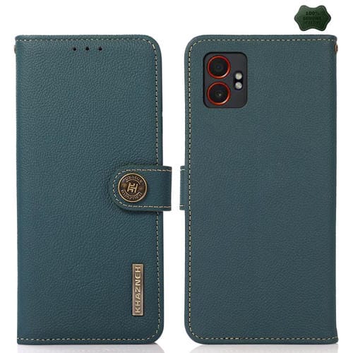 Funda de cuero genuino KHAZNEH Custer RFID para Samsung Galaxy XCover7 Pro (verde)