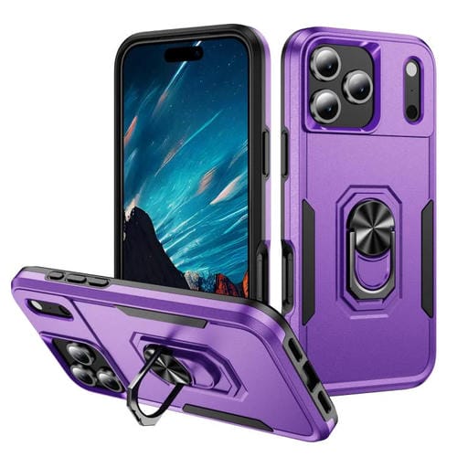 Funda Pioneer Armor de PC y TPU resistente para iPhone 17 Pro con soporte (morado y negro)