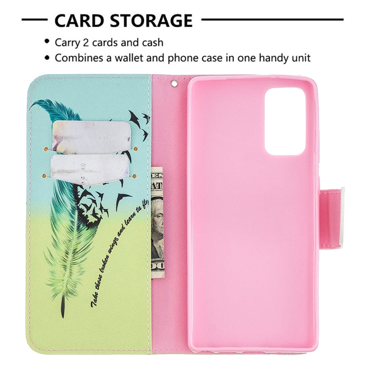 Estuche de Cuero abatible Samsung Galaxy Note 20 con Dibujo Coloreado, Soporte, Ranuras para Tarjetas y Billetera (Pluma)