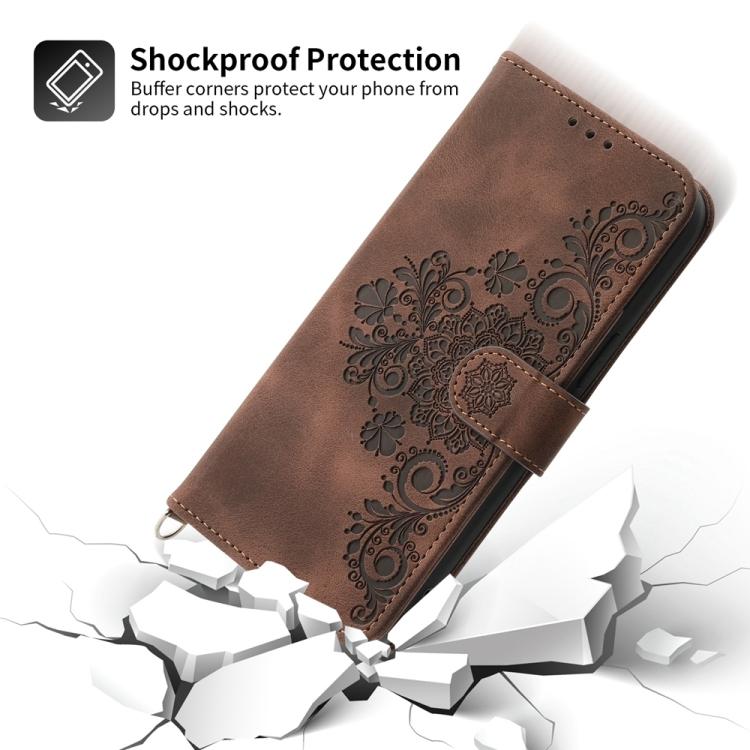 Funda de cuero con relieve de flores para Redmi Turbo 4 Pro / Xiaomi Poco F7 (marrón)