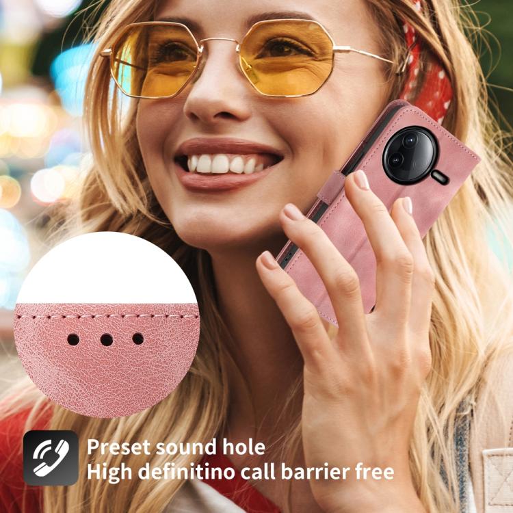 Funda de cuero con relieve floral para Redmi K80/K80 Pro (rosa)
