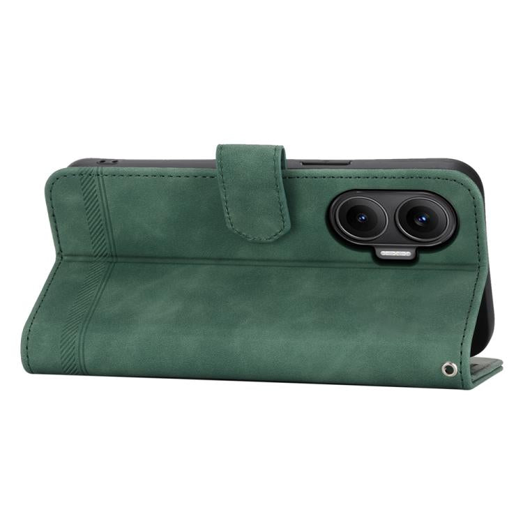 Funda híbrida de TPU y cuero sintético Dierfeng Dream Line para Redmi Turbo 4 Pro y Xiaomi Poco F7 (verde)