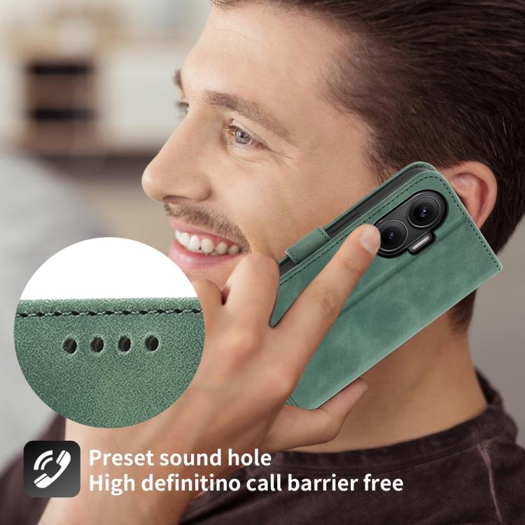 Funda híbrida de TPU y cuero sintético Dierfeng Dream Line para Redmi Turbo 4 Pro y Xiaomi Poco F7 (verde)