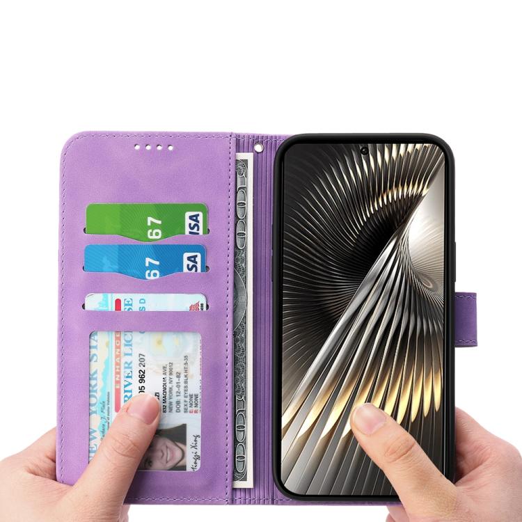 Funda híbrida de TPU y cuero sintético Dierfeng Dream Line para Redmi Turbo 4 Pro y Xiaomi Poco F7 (morado)