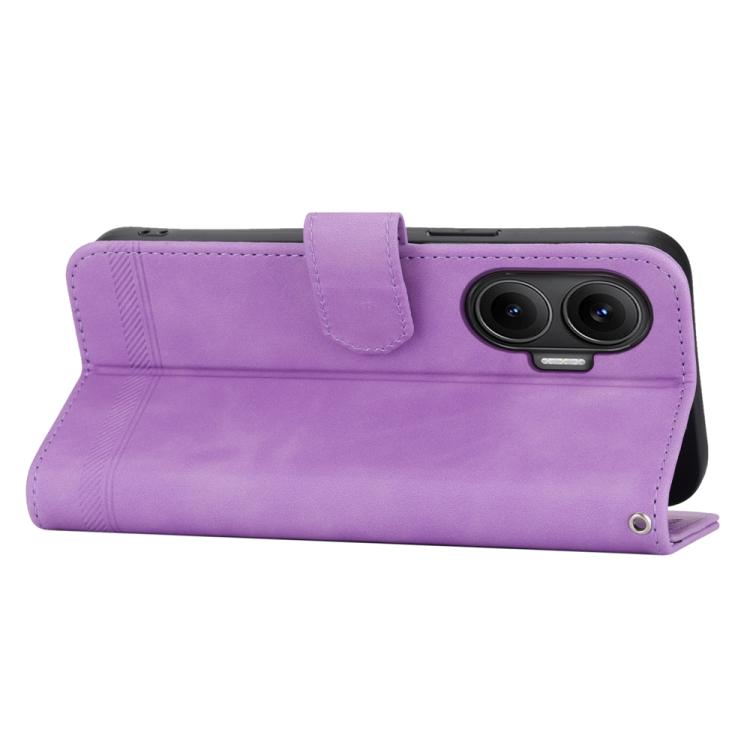 Funda híbrida de TPU y cuero sintético Dierfeng Dream Line para Redmi Turbo 4 Pro y Xiaomi Poco F7 (morado)
