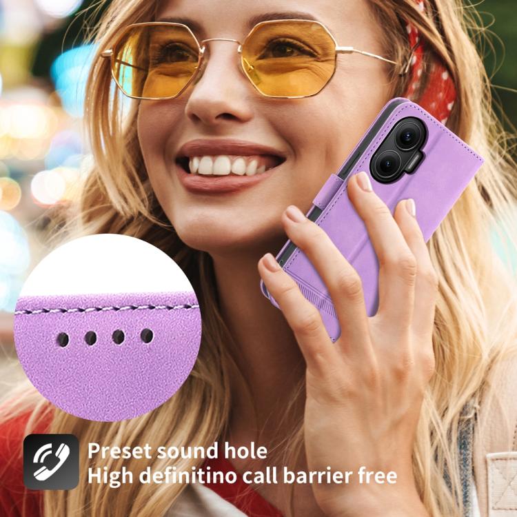 Funda híbrida de TPU y cuero sintético Dierfeng Dream Line para Redmi Turbo 4 Pro y Xiaomi Poco F7 (morado)