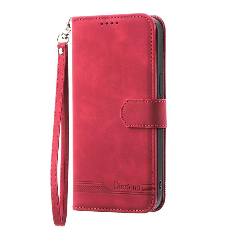 Funda híbrida de TPU y cuero sintético Dierfeng Dream Line para Redmi Turbo 4 Pro y Xiaomi Poco F7 (roja)
