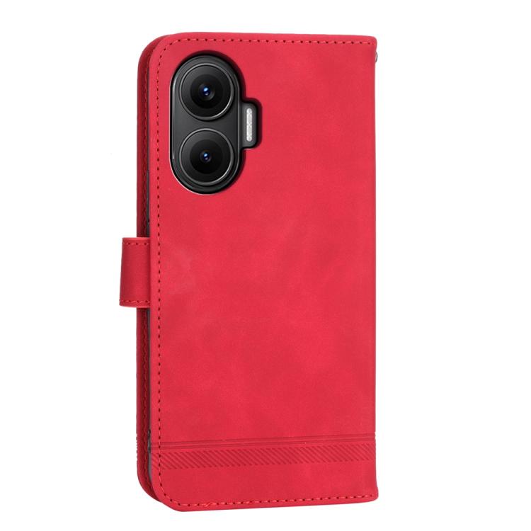 Funda híbrida de TPU y cuero sintético Dierfeng Dream Line para Redmi Turbo 4 Pro y Xiaomi Poco F7 (roja)