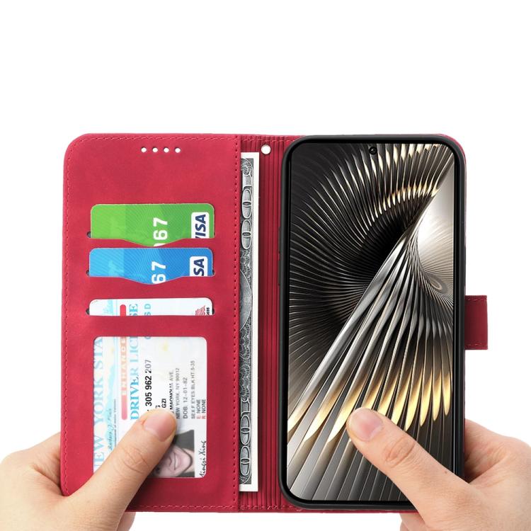 Funda híbrida de TPU y cuero sintético Dierfeng Dream Line para Redmi Turbo 4 Pro y Xiaomi Poco F7 (roja)