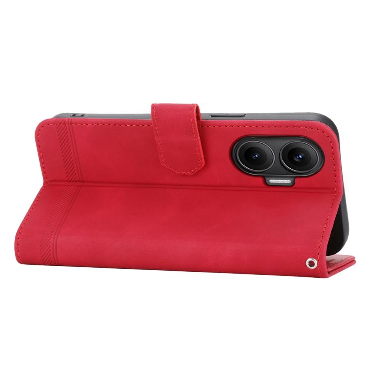Funda híbrida de TPU y cuero sintético Dierfeng Dream Line para Redmi Turbo 4 Pro y Xiaomi Poco F7 (roja)