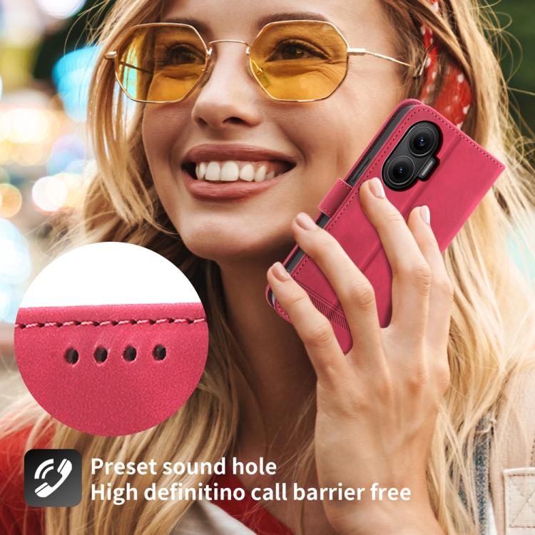 Funda híbrida de TPU y cuero sintético Dierfeng Dream Line para Redmi Turbo 4 Pro y Xiaomi Poco F7 (roja)