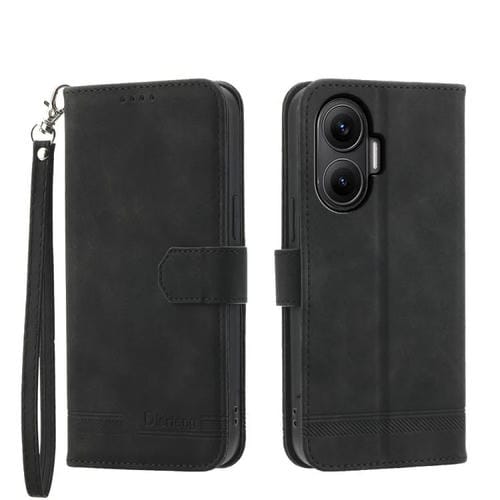 Funda híbrida de TPU y cuero sintético Dierfeng Dream Line para Redmi Turbo 4 Pro y Xiaomi Poco F7 (negra)