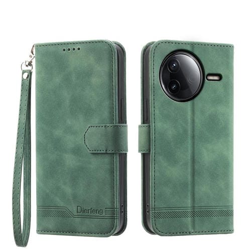 Funda híbrida de cuero sintético TPU Dierfeng Dream Line para Redmi K80/K80 Pro (verde)