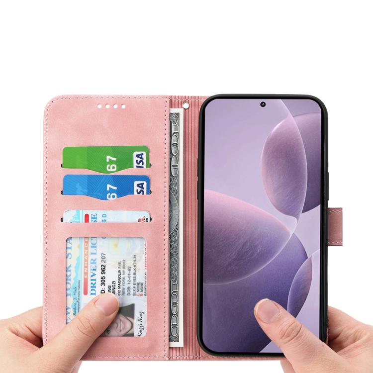 Funda híbrida de TPU y cuero sintético Dierfeng Dream Line para Redmi K80/K80 Pro (rosa)