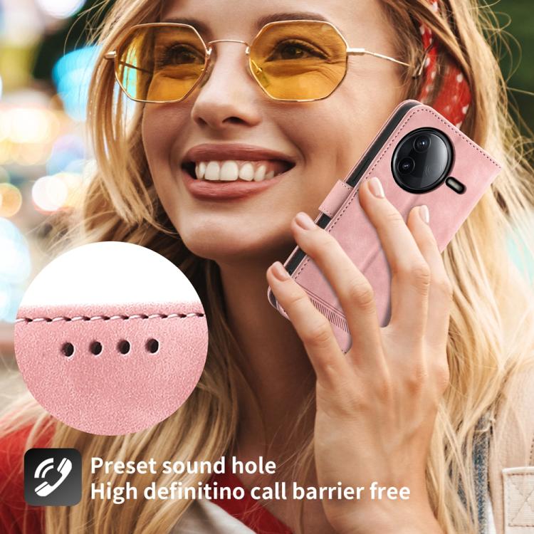 Funda híbrida de TPU y cuero sintético Dierfeng Dream Line para Redmi K80/K80 Pro (rosa)