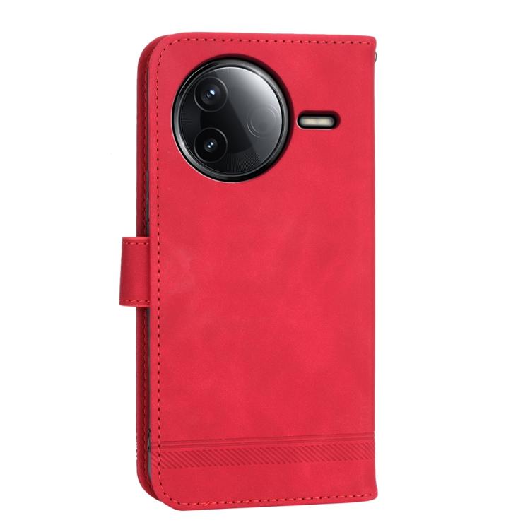 Funda híbrida de TPU y cuero sintético Dierfeng Dream Line para Redmi K80/K80 Pro (roja)
