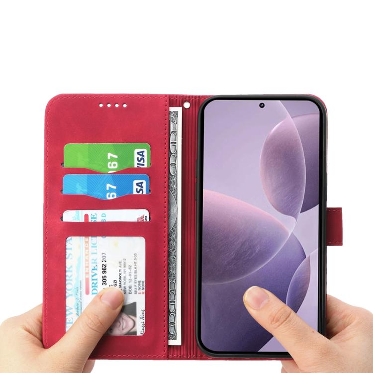 Funda híbrida de TPU y cuero sintético Dierfeng Dream Line para Redmi K80/K80 Pro (roja)