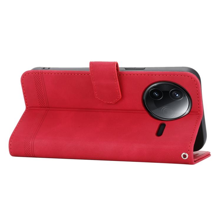 Funda híbrida de TPU y cuero sintético Dierfeng Dream Line para Redmi K80/K80 Pro (roja)