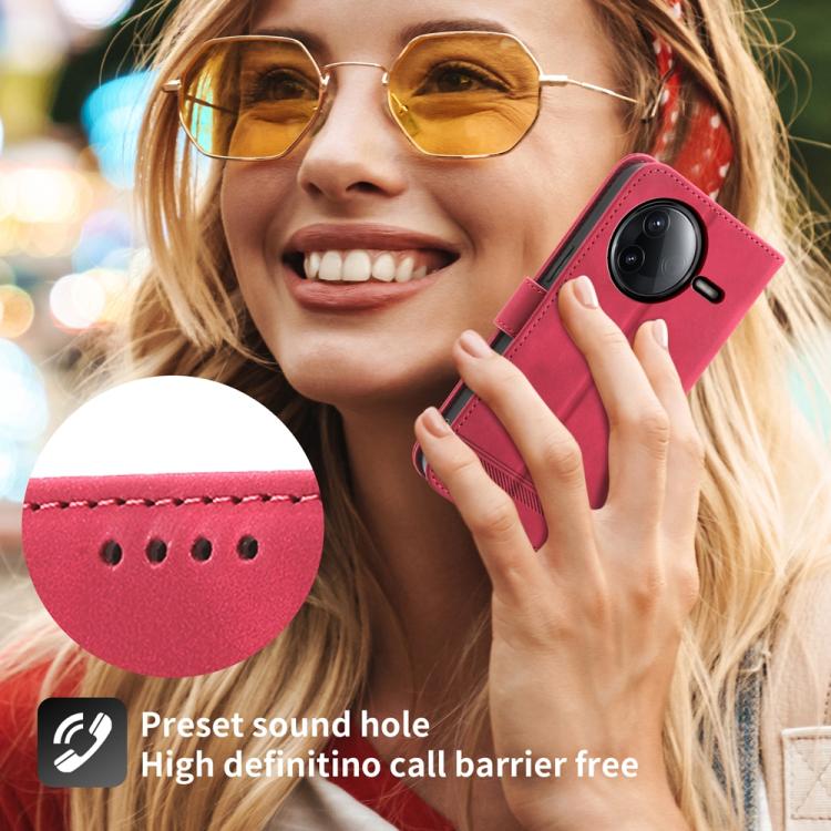 Funda híbrida de TPU y cuero sintético Dierfeng Dream Line para Redmi K80/K80 Pro (roja)