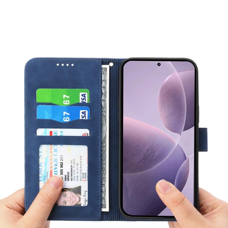 Funda híbrida de cuero sintético TPU Dierfeng Dream Line para Redmi K80/K80 Pro (azul)