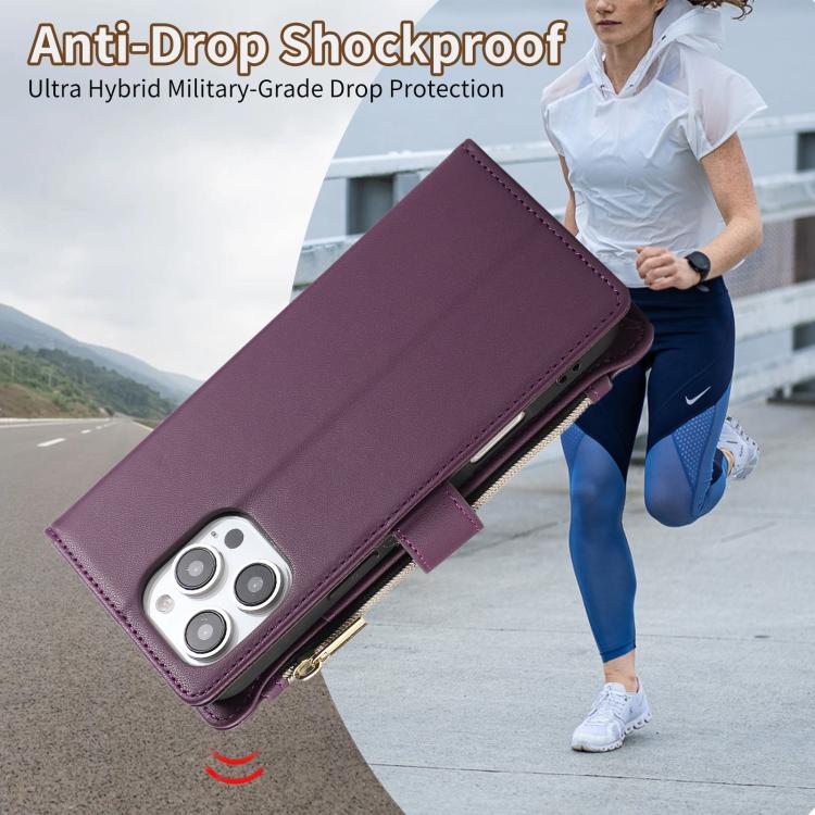 Funda Tipo Billetera Cuero Rombal para iPhone 16 Pro Max (Morado Oscuro)