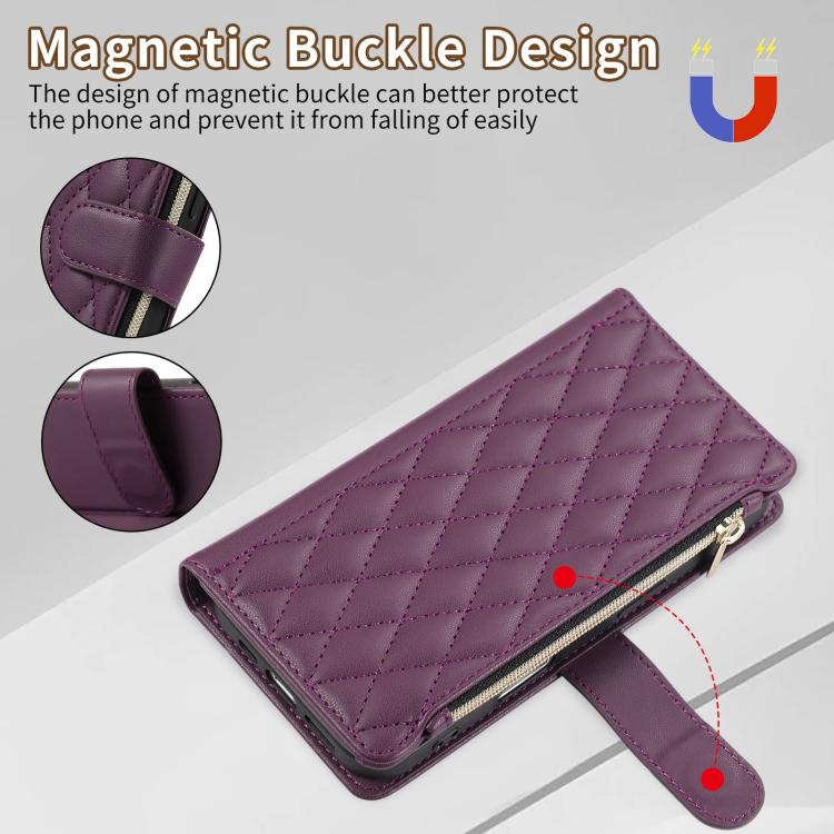 Funda Tipo Billetera Cuero Rombal para iPhone 16 Pro Max (Morado Oscuro)