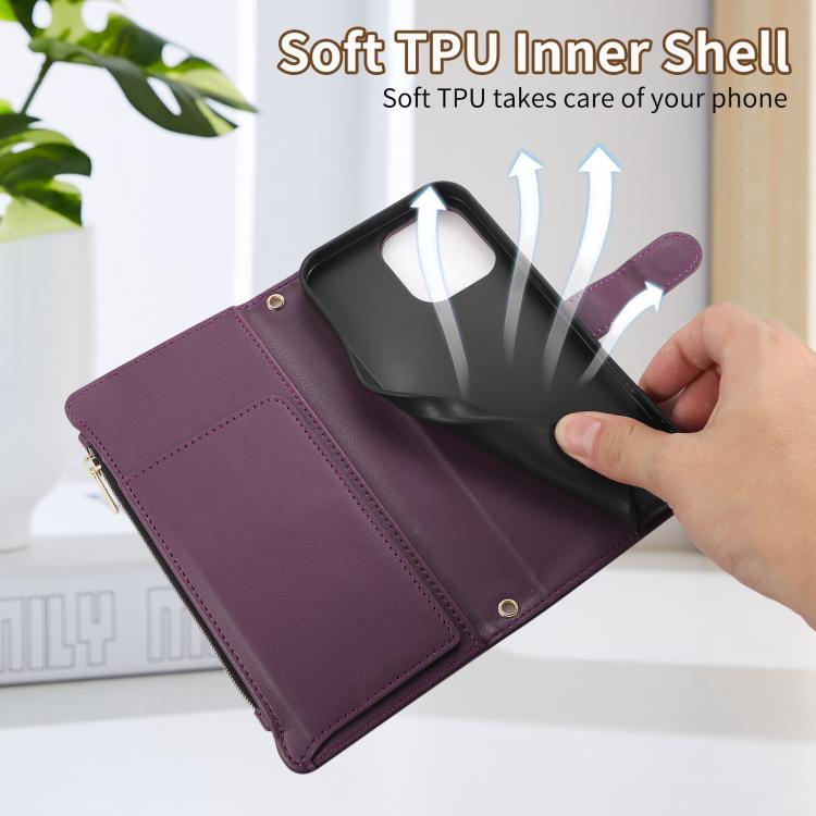Funda Tipo Billetera Cuero Rombal para iPhone 16 Pro Max (Morado Oscuro)