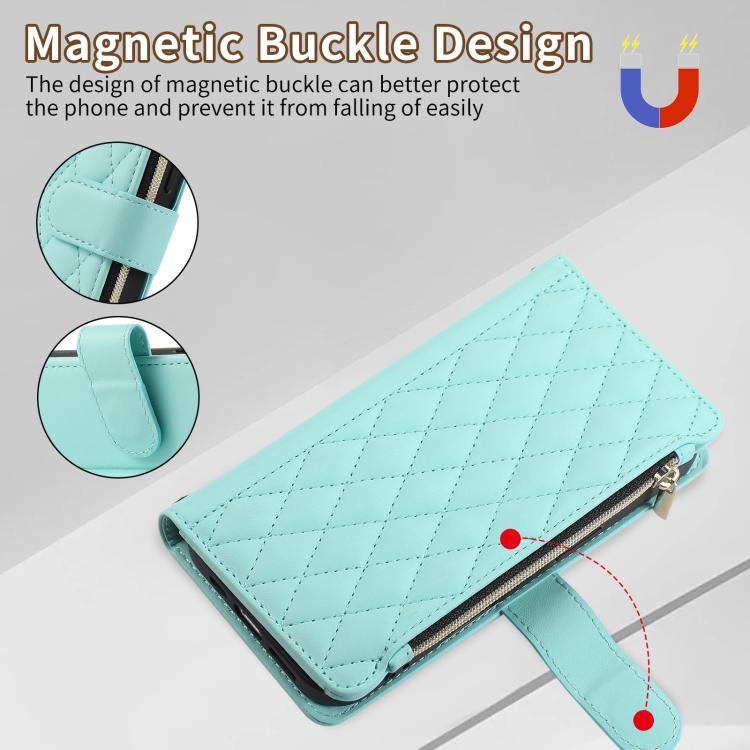 Funda de Cuero Tipo Billetera con Cremallera para iPhone 16 (Cian)
