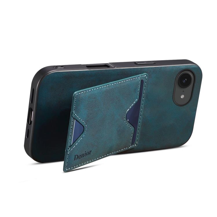 Funda Trasera Denior D06 para iPhone 16E con Ranura para Tarjeta y Soporte (Azul)