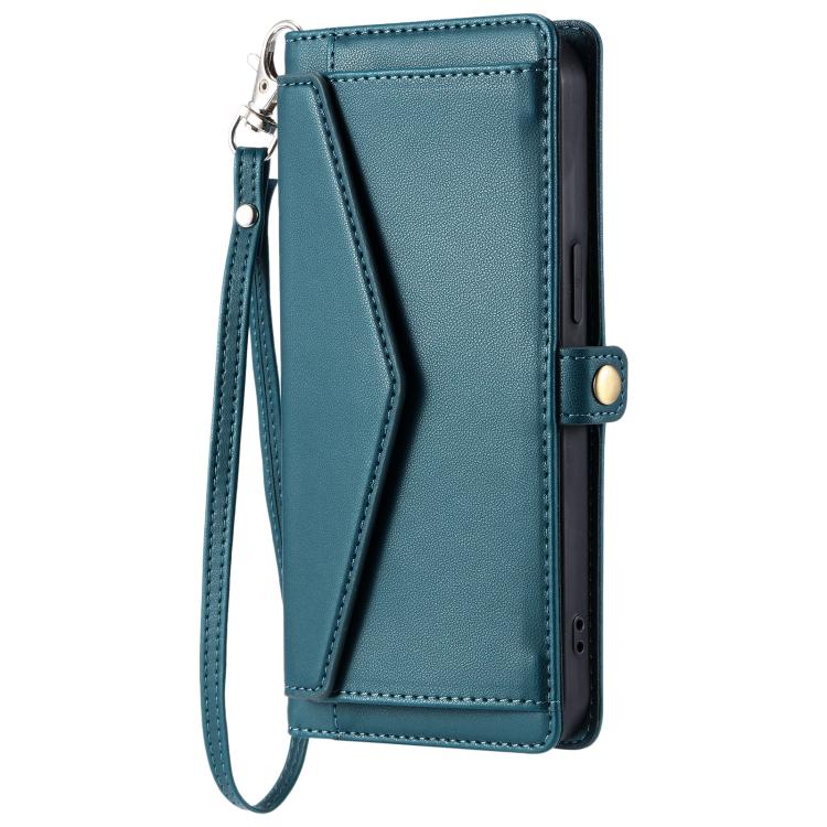 Funda de cuero con ranura para múltiples tarjetas y cordón para Samsung Galaxy S25 FE 5G (verde)