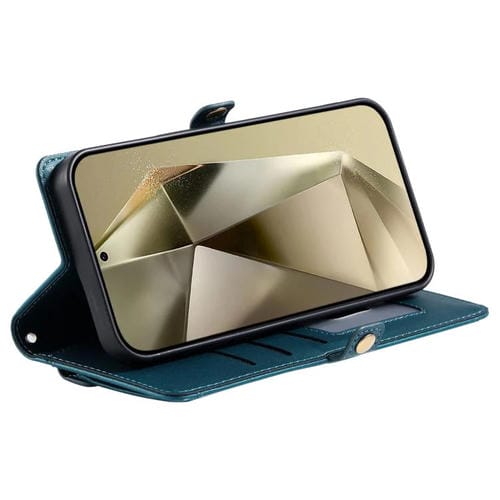 Funda de cuero con ranura para múltiples tarjetas y cordón para Samsung Galaxy S25 FE 5G (verde)