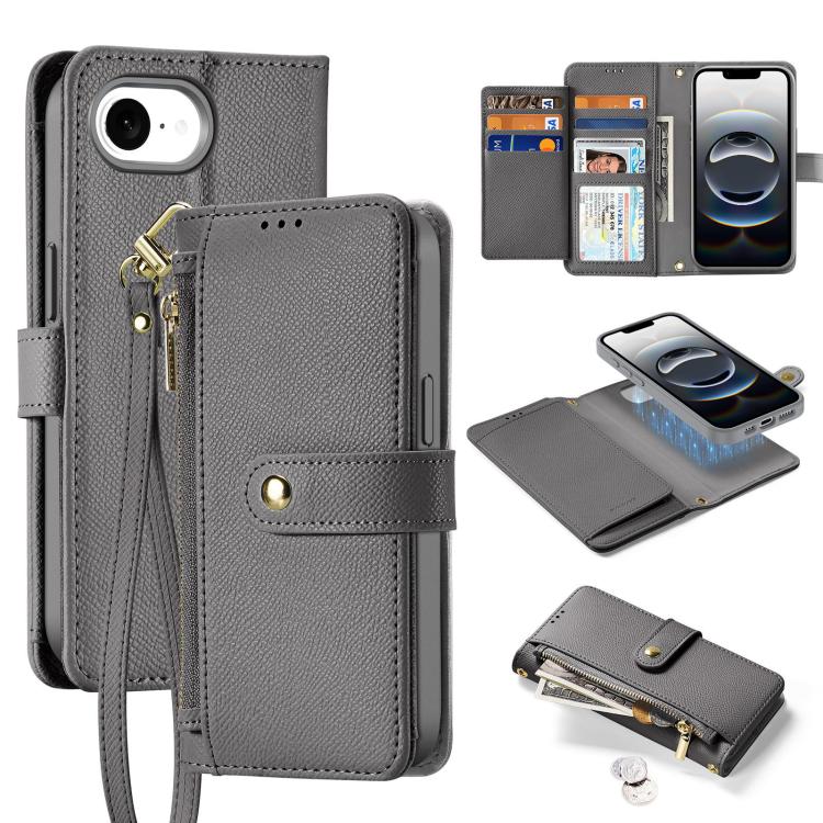 Estuche para Teléfono Dux Ducis Lawa Series 2 En 1 para iPhone 16E con Cremallera Desmontable Magsafe y Cordón (Gris)